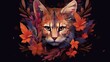 Image of pattern design using cat head and flowers.Generative AI