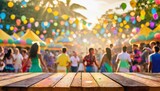 Fototapeta  - base mesa de madeira com fundo colorido festa, carnaval, alegria, pessoas, dança