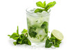 mojito tonic drink in glass with ice and mint isolated on white background