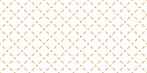 Wall Mural - Vector golden abstract geometric seamless pattern in oriental style. Luxury minimal background. Simple graphic ornament. Subtle elegant repeated gold texture with diamonds, mesh, grid, lattice, net