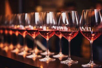 Glasses with tasty wine, closeup view.