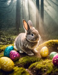 Poster - Easter bunny with eggs