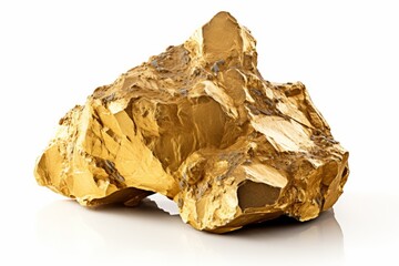 Shiny gold nugget isolated on a clean white background for jewelry or mining industry concepts.