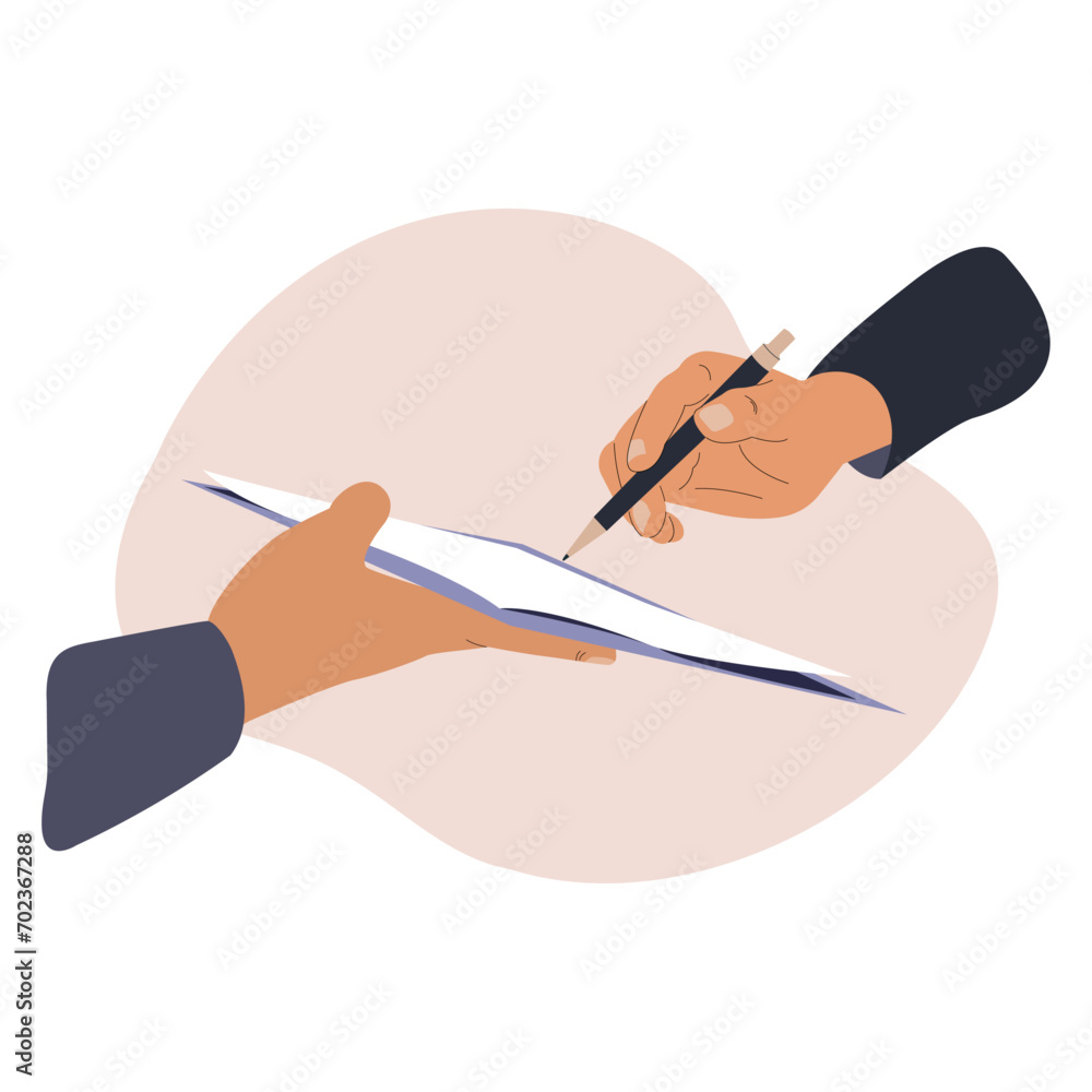Stock-Vektorgrafik „Hands holding a pen and signing a document. The ...