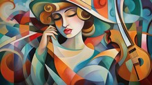 Cubist Serenade: Abstract Portrait Of A Woman With A Guitar