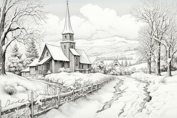 Wall Mural - Snow-Covered Churches - Generative AI