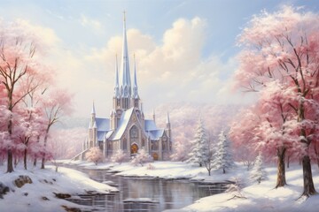 Wall Mural - Snow-Covered Churches - Generative AI