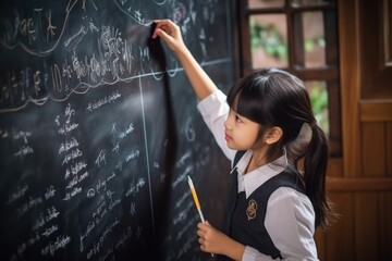 Happy Asian elementary school children studying in classroom