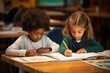 © Instacraft.Studio - Multiracial elementary school students are writing in the classroom