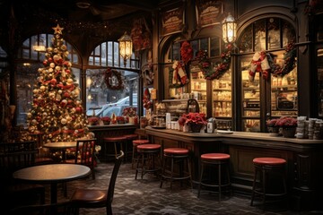 Canvas Print - Christmas Coffee Shop - Generative AI