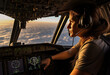 © 1by1step - female Air force military co pilot operated systems in jet cockpit cabin