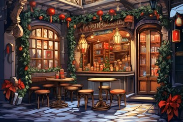 Wall Mural - Christmas Coffee Shop - Generative AI