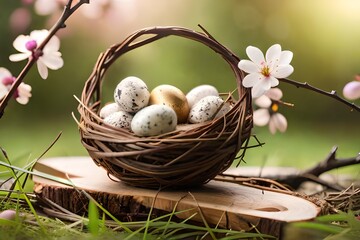 Wall Mural - easter eggs in a nest