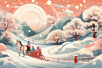 Canvas Print - Sleigh Rides in Snow - Generative AI