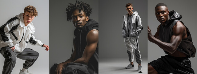 Monochrome Men's Sportswear. Athletic Studio Portraits