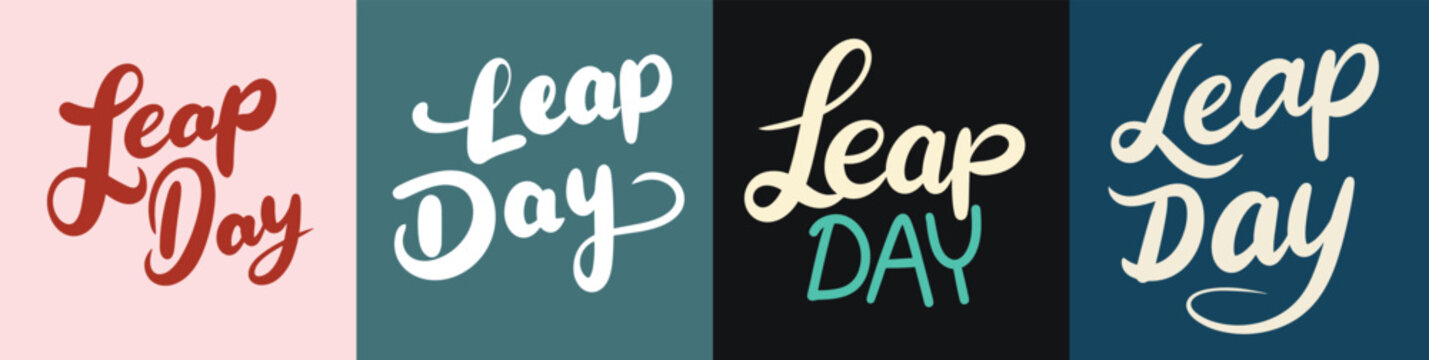 Collection of inscriptions Leap Day. Handwriting lettering set Leap day. Hand drawn vector art.