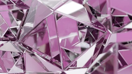 Wall Mural - Elegant background with a polygonal crystal form. A 3D abstraction of a geometric jewelry surface. Background scenes with pink reflection crystals.