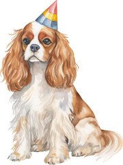 Aufkleber - Dog in birthday hat illustration created with Generative AI technology