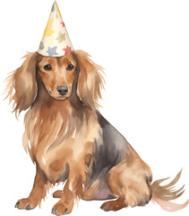 Aufkleber - Dog in birthday hat illustration created with Generative AI technology