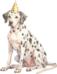 Aufkleber - Dog in birthday hat illustration created with Generative AI technology