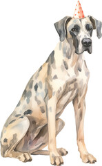Aufkleber - Dog in birthday hat illustration created with Generative AI technology