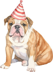 Aufkleber - Dog in birthday hat illustration created with Generative AI technology