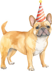 Aufkleber - Dog in birthday hat illustration created with Generative AI technology
