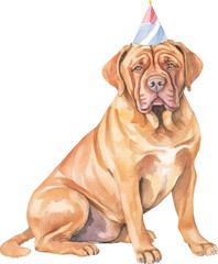 Aufkleber - Dog in birthday hat illustration created with Generative AI technology