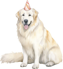Aufkleber - Dog in birthday hat illustration created with Generative AI technology
