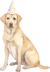 Aufkleber - Dog in birthday hat illustration created with Generative AI technology