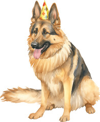 Aufkleber - dog in birthday hat illustration created with generative ai technology