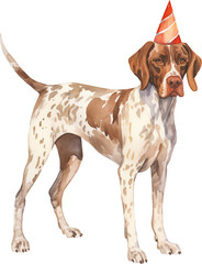 Aufkleber - Dog in birthday hat illustration created with Generative AI technology
