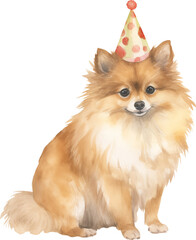 Aufkleber - Dog in birthday hat illustration created with Generative AI technology