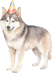 Aufkleber - Dog in birthday hat illustration created with Generative AI technology