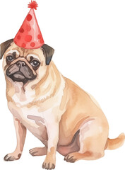 Aufkleber - Dog in birthday hat illustration created with Generative AI technology