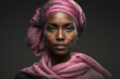 Regal Radiance: A Stunning Black Woman with Pink Headwear