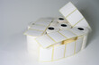 © DRBURHAN - Labels for direct thermal or thermal printing. Blank sticky label roll for thermal transfer printing. Rolls of white labels isolated..