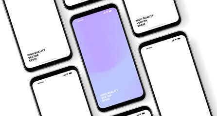 Leinwandbilder - 3d high quality vector smartphone mockups. Ultra realistic mobile device UI UX mockup for presentation template. Cellphone frame with blank screen isolated templates. 3d isometric illustration.