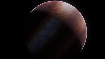 Wall Mural - Giant alien gas planet in deep dark outer space. 3D illustration and artistic concept of big Jupiter-like exoplanet. Space exploration and planetary science discovery of extrasolar cosmic phenomena.