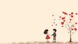 copy space, simple vector valentine cute girl and boy couple falling in love, simple handdrawn cartoon. Cute valentine card with young couple. Beautiful background or for valentine’s day. Beautiful ba