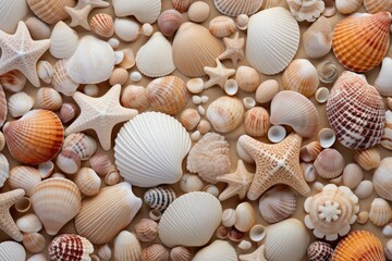 Wall Mural - A collection of seashells scattered on the sand