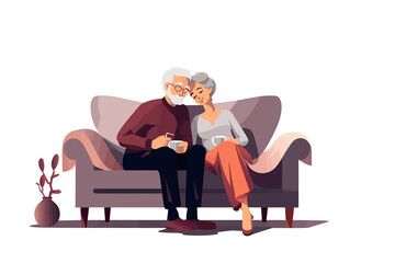 Wall Mural - old cosy couple at home isolated vector style illustration