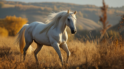 Naklejka na meble dynamic image capturing a herd of horses galloping with vigor through a desert. Dust billows around their hooves, creating a powerful scene of natural beauty and unbridled energy