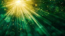 Asymmetric Green Light Burst, Abstract Beautiful Rays Of Lights On Dark Green Background With The Color Of Green And Yellow, Golden Green Sparkling Backdrop With Copy Space.