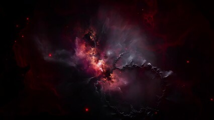 Wall Mural - dark red nebula with center protostar sun as white dwarf. artistic concept 3d animation of exploded 