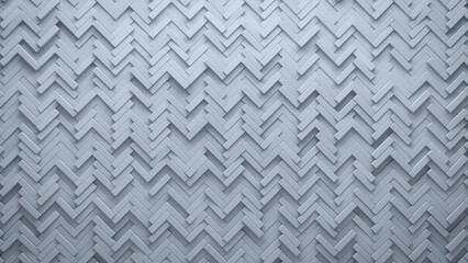 Herringbone, Polished Wall background with tiles. Semigloss, tile Wallpaper with White, 3D blocks. 3D Render