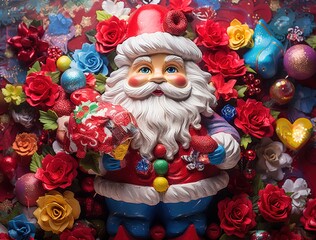 Canvas Print - Santa Claus figurine with flowers