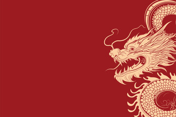 Vector china oriental dragon symbol logo red background