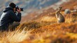 Photographer capturing a hare in the wild