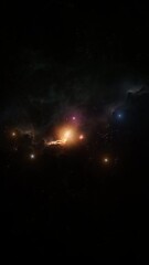 Wall Mural - dark golden nebula alien star constellation. vertical 3d animation concept with cosmic gas clouds in